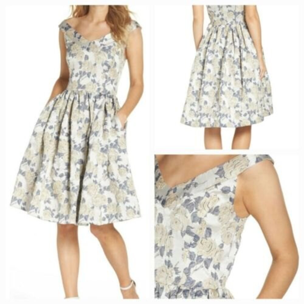 GAL MEETS GLAM Ava Rose Jacquard Dress Size 4 Fit And Flare Pockets Sleeveless